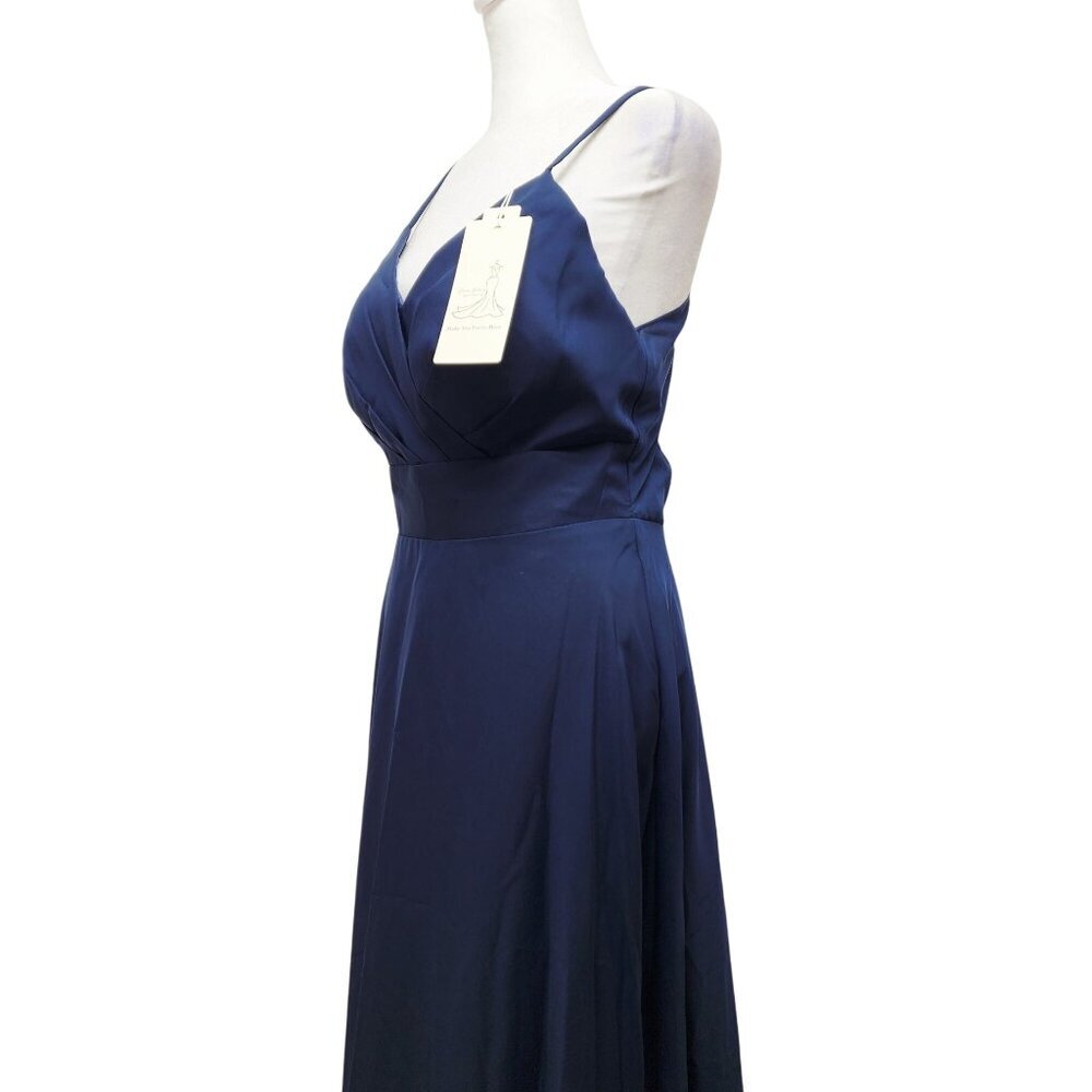 Elegant Navy Blue V-Neck Wedding party dress Size 6 - Picture 9 of 11